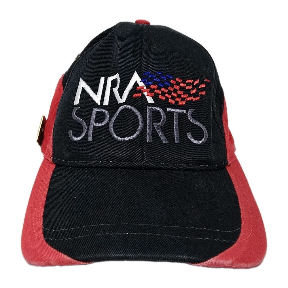 NRA Sports Black Red Wavy Adjustable Strap One Size Hat w/ Pin